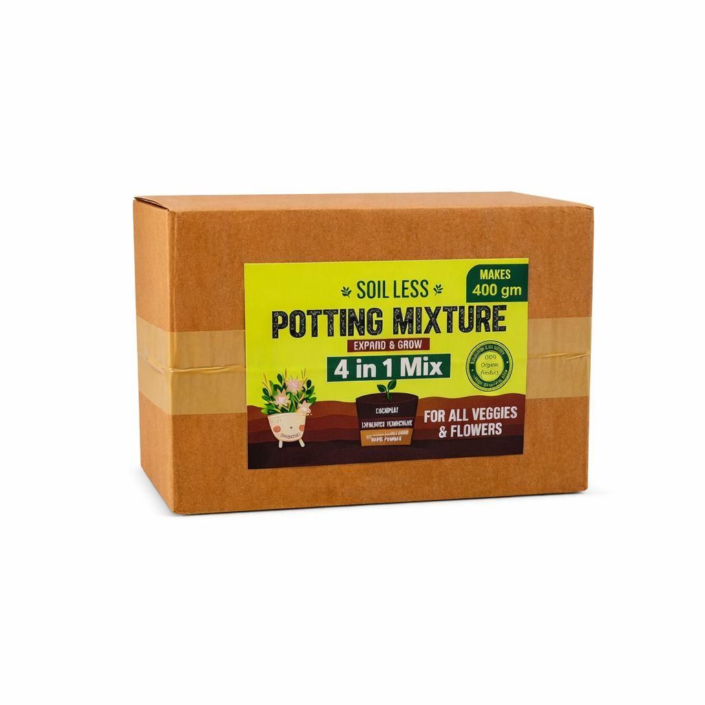 4-in-1 Soil Less Potting Mixture - Cocopeat, Vermiculite, Neem Khad, Organic Plant Food (100gm Each) (4 Packets)
